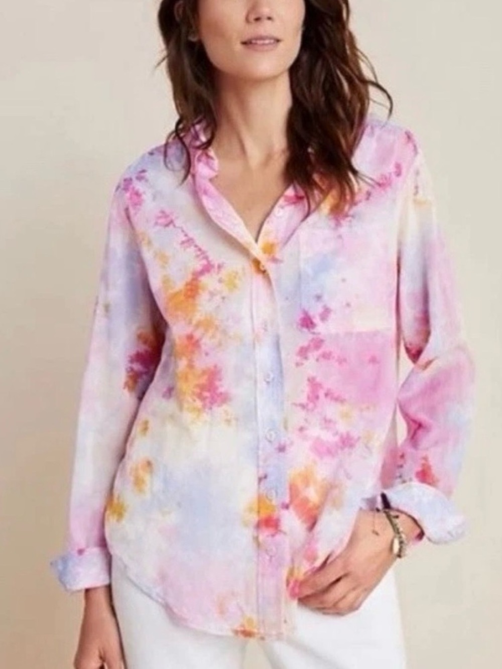 Anthropologie Pilcro The Cate Classic Tie-Dye Buttondown Pink Women’s Sz Medium